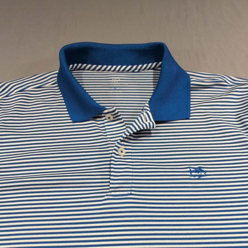Southern Tide Performance Polo Shirt Size M Blue White Striped Golf Preppy